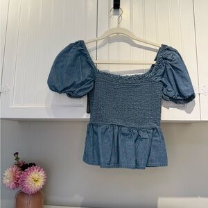 J. Crew Denim Puff Sleeve Blouse